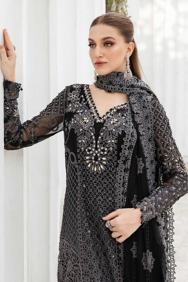 Black Embroidered Chiffon Suit
