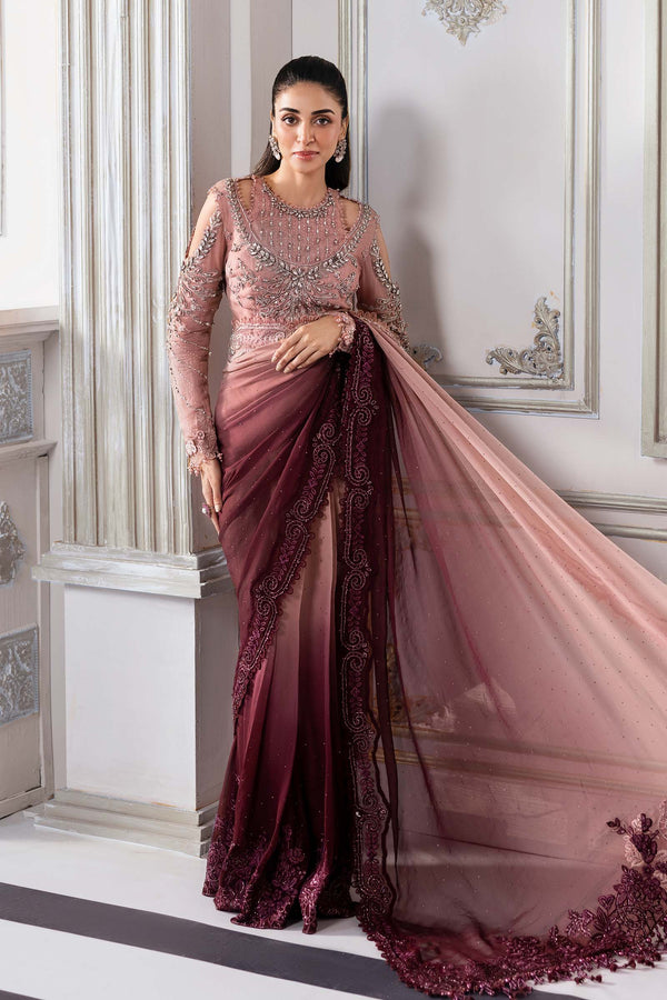 Ash Pink Ombre Chiffon Saree