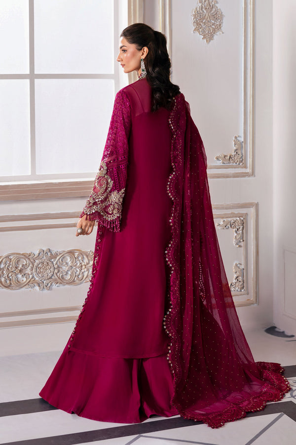 Magenta 3 Piece Unstitched Embroidered Chiffon Suit