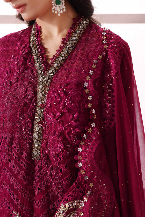 Magenta 3 Piece Unstitched Embroidered Chiffon Suit