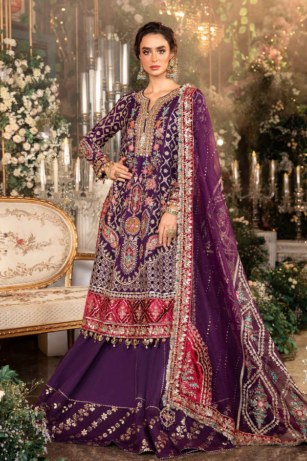 Purple Default 3 Piece Unstitched Embroidered Raw Silk Suit