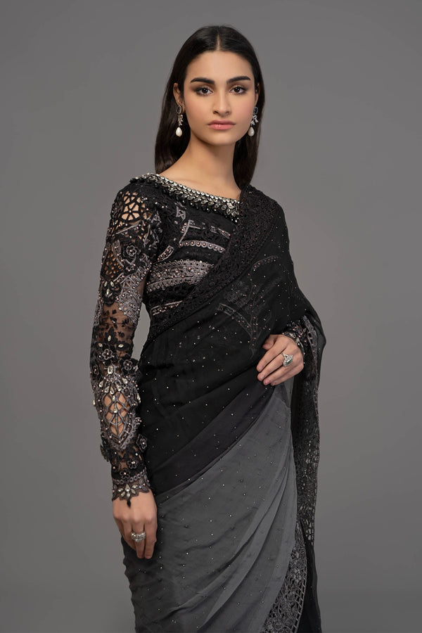 Grey & Black Saree
