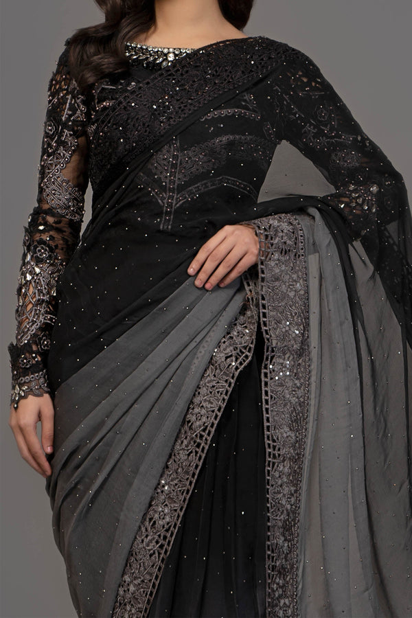 Grey & Black Saree