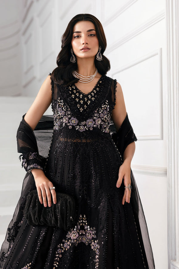 Black 3 Piece Unstitched Embroidered Organza Suit