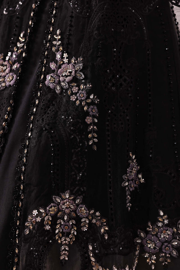 Black 3 Piece Unstitched Embroidered Organza Suit