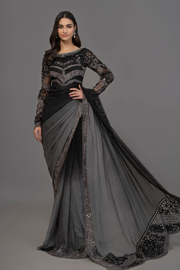 Grey & Black Saree
