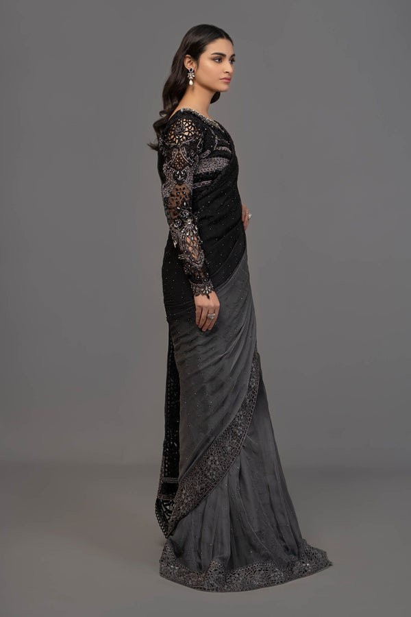 Grey & Black Saree