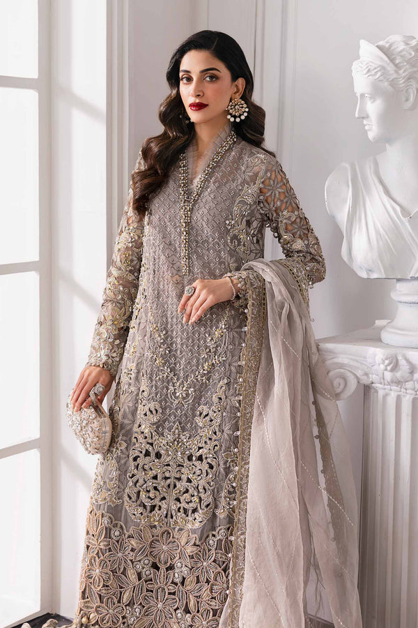 Steel Grey 3 Piece Unstitched Embroidered Organza Suit