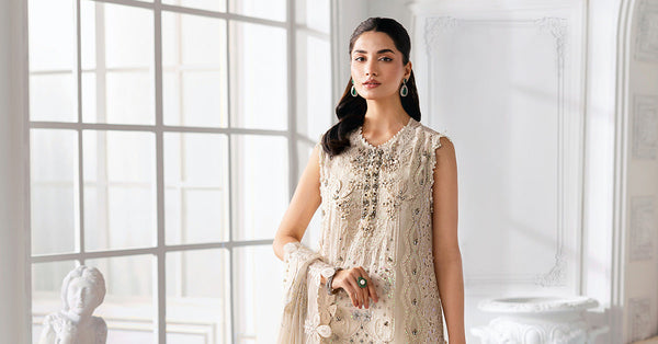 Off White 3 Piece Unstitched Embroidered Chiffon Suit