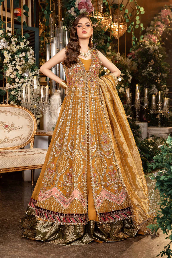 Mustard Default 3 Piece Unstitched Embroidered Organza Suit