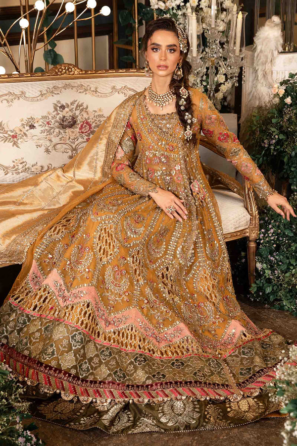 Mustard Default 3 Piece Unstitched Embroidered Organza Suit