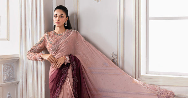 Ash Pink Ombre Chiffon Saree