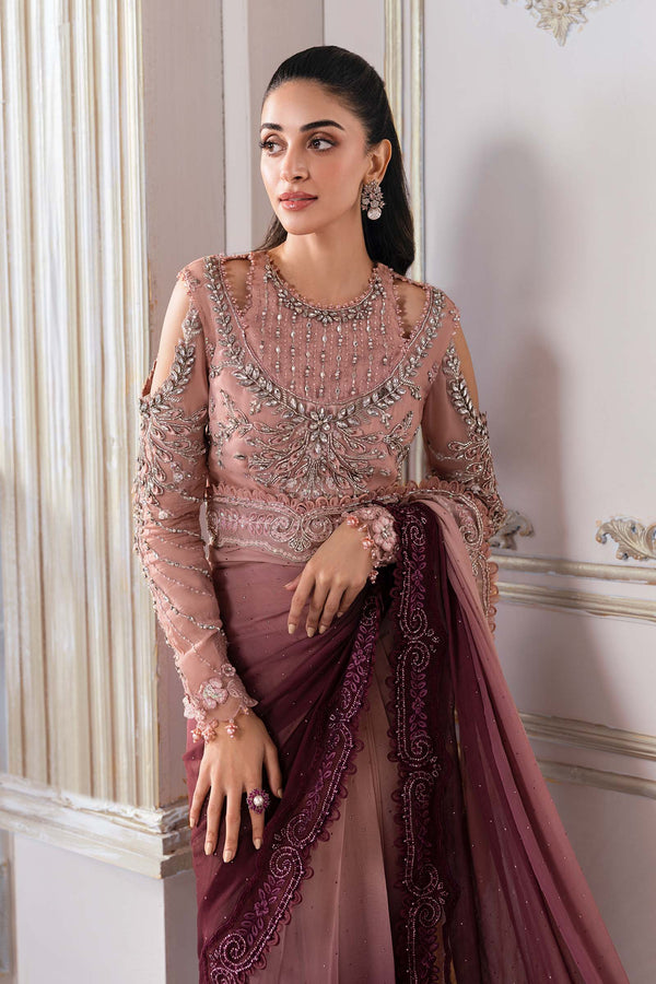 Ash Pink Ombre Chiffon Saree