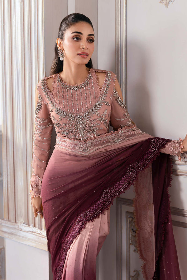 Ash Pink Ombre Chiffon Saree