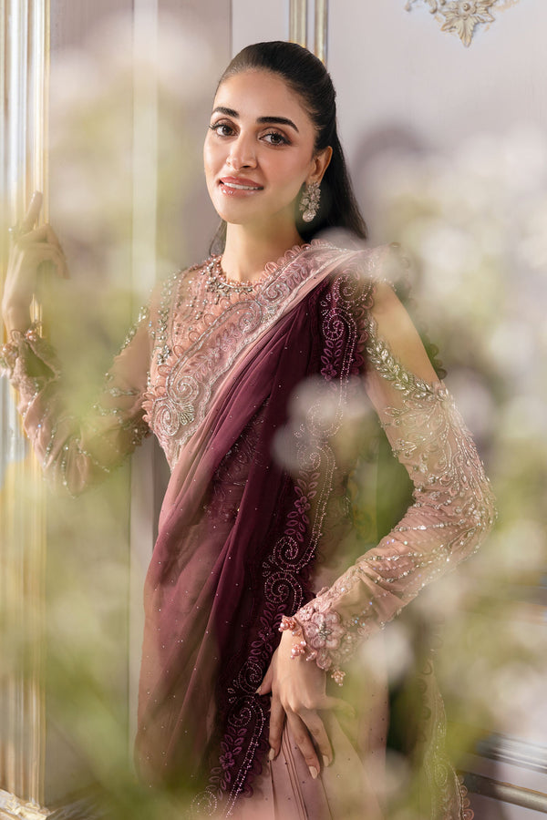 Ash Pink Ombre Chiffon Saree