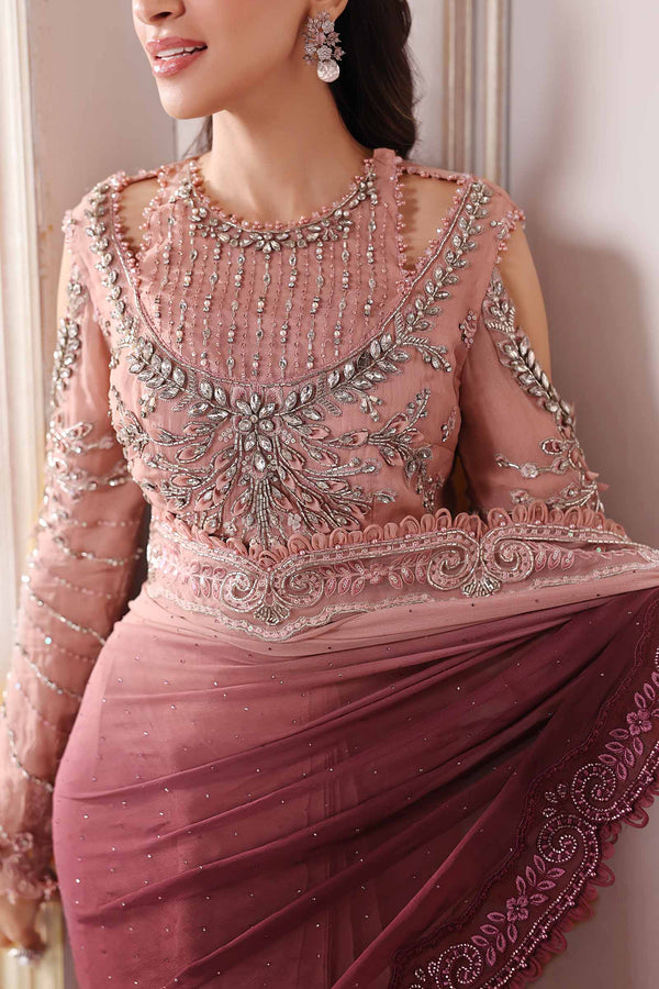 Ash Pink Ombre Chiffon Saree
