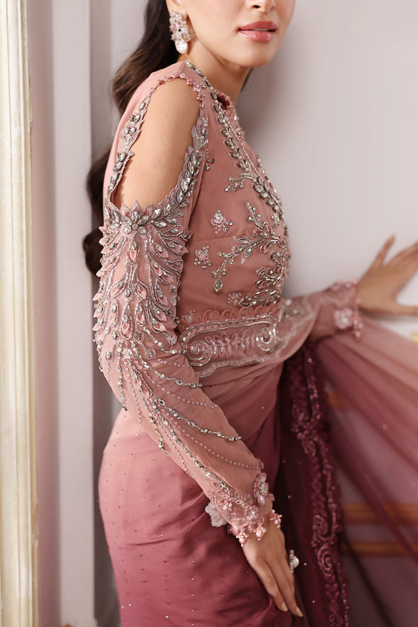 Ash Pink Ombre Chiffon Saree