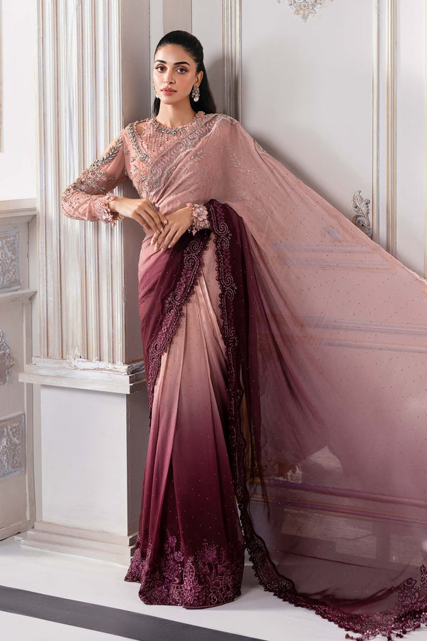Ash Pink Ombre Chiffon Saree