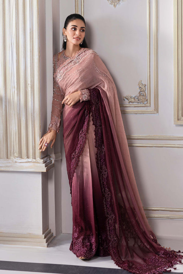 Ash Pink Ombre Chiffon Saree
