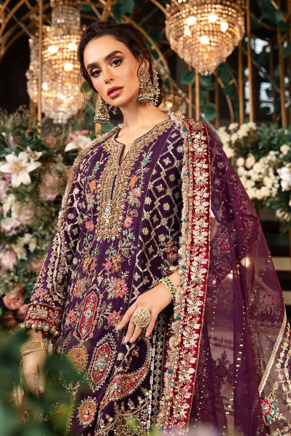 Purple Default 3 Piece Unstitched Embroidered Raw Silk Suit
