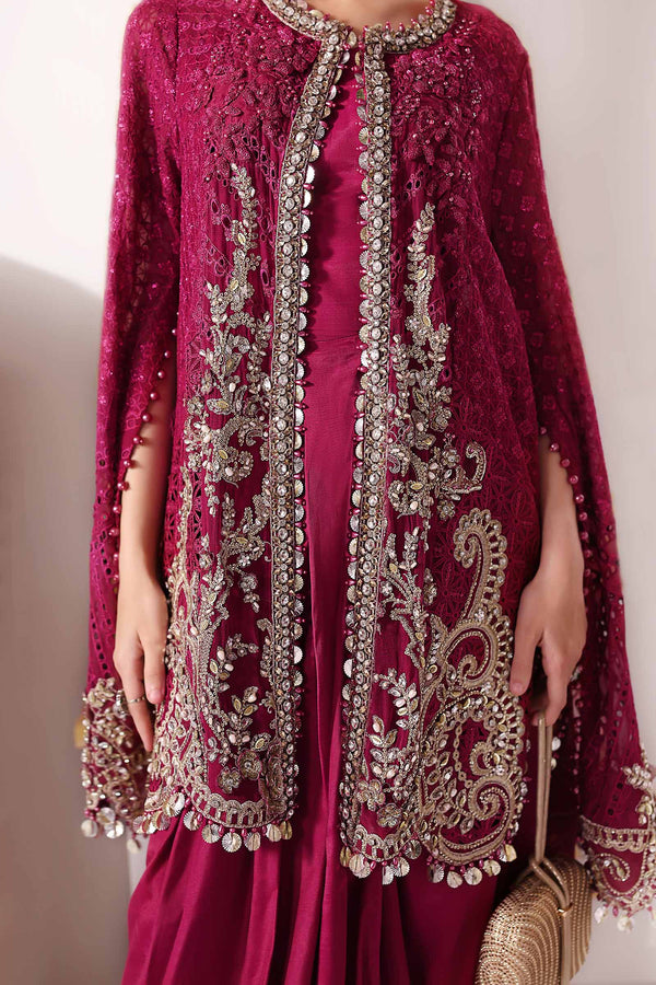 Magenta 3 Piece Unstitched Embroidered Chiffon Suit