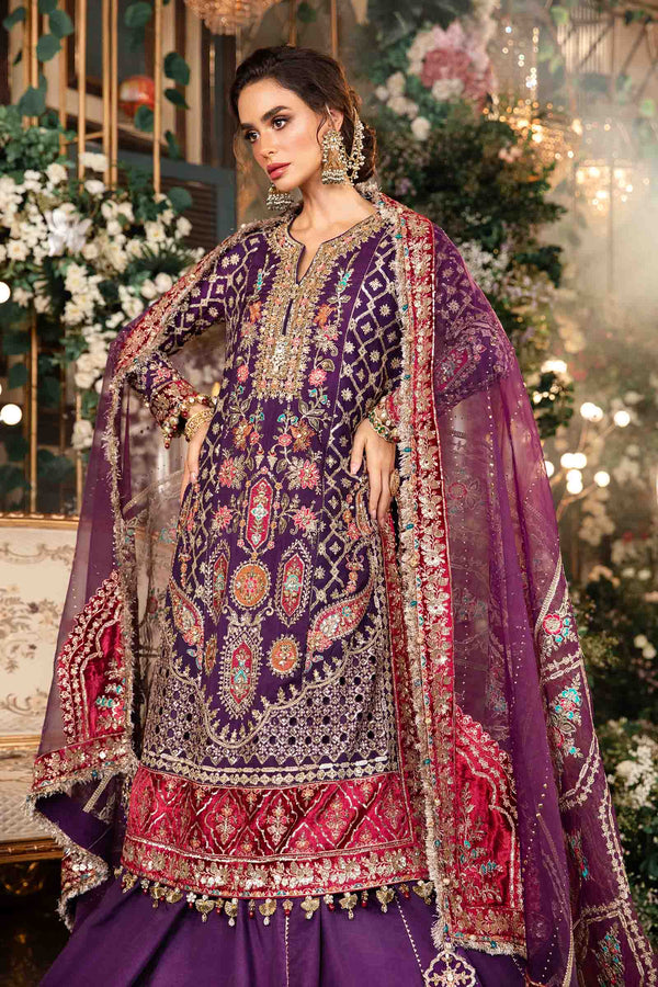 Purple Default 3 Piece Unstitched Embroidered Raw Silk Suit