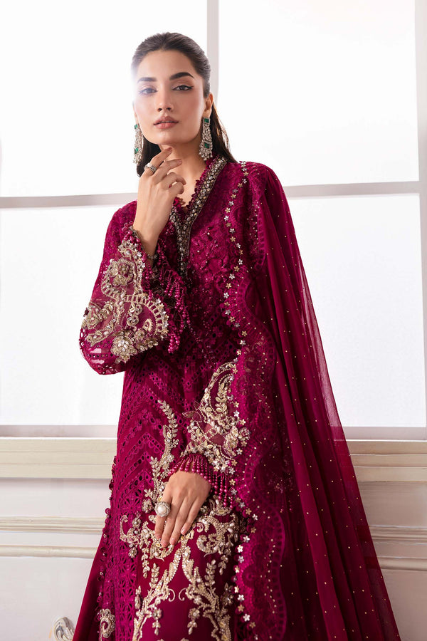 Magenta 3 Piece Unstitched Embroidered Chiffon Suit