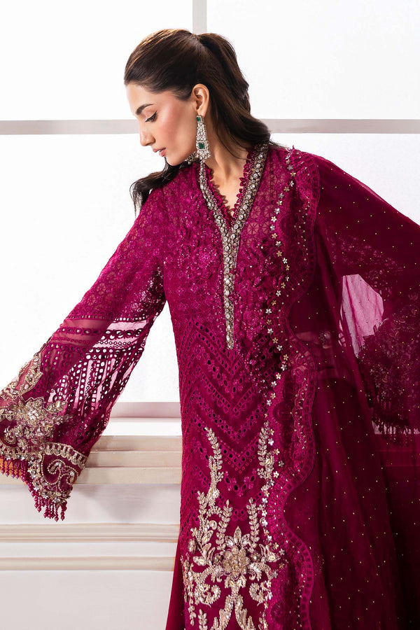 Magenta 3 Piece Unstitched Embroidered Chiffon Suit