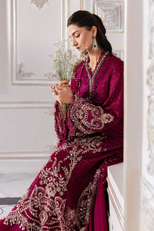 Magenta 3 Piece Unstitched Embroidered Chiffon Suit