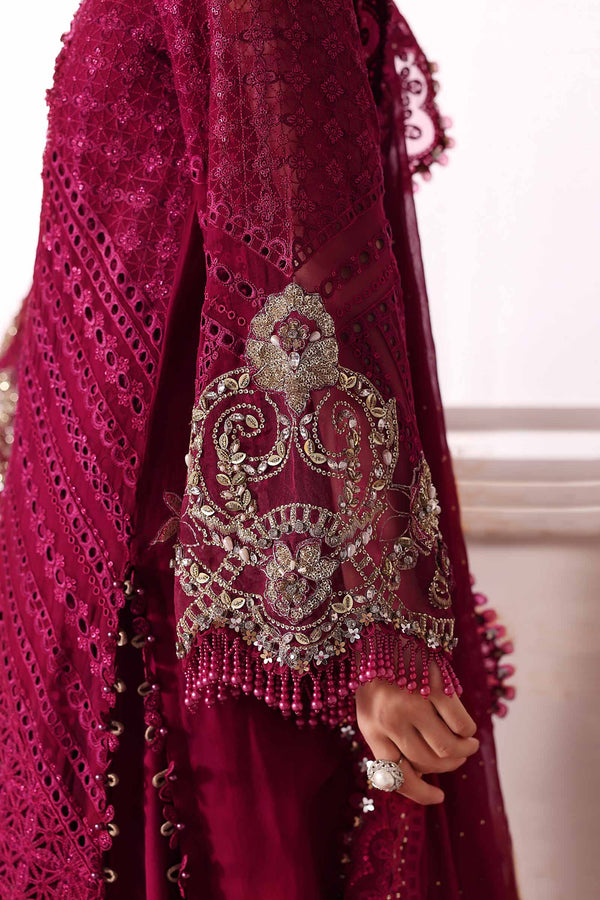 Magenta 3 Piece Unstitched Embroidered Chiffon Suit