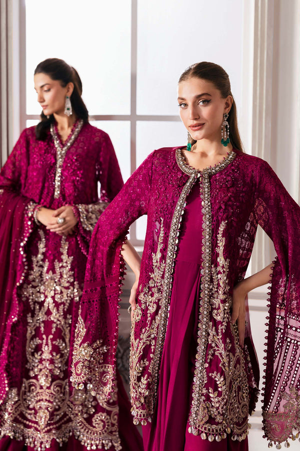 Magenta 3 Piece Unstitched Embroidered Chiffon Suit