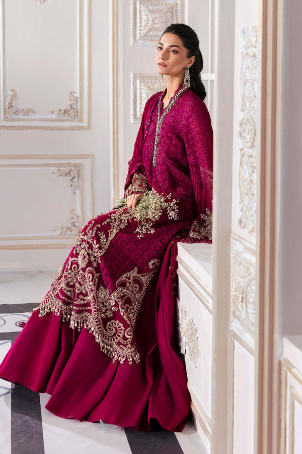 Magenta 3 Piece Unstitched Embroidered Chiffon Suit