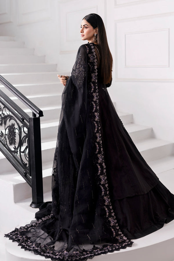 Black 3 Piece Unstitched Embroidered Organza Suit