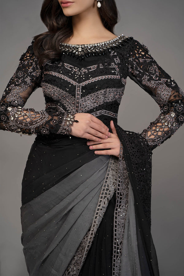 Grey & Black Saree