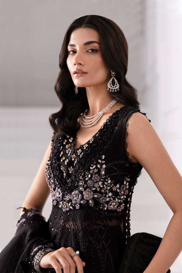 Black 3 Piece Unstitched Embroidered Organza Suit