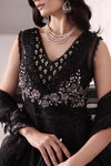 Black 3 Piece Unstitched Embroidered Organza Suit