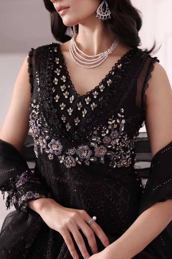 Black 3 Piece Unstitched Embroidered Organza Suit