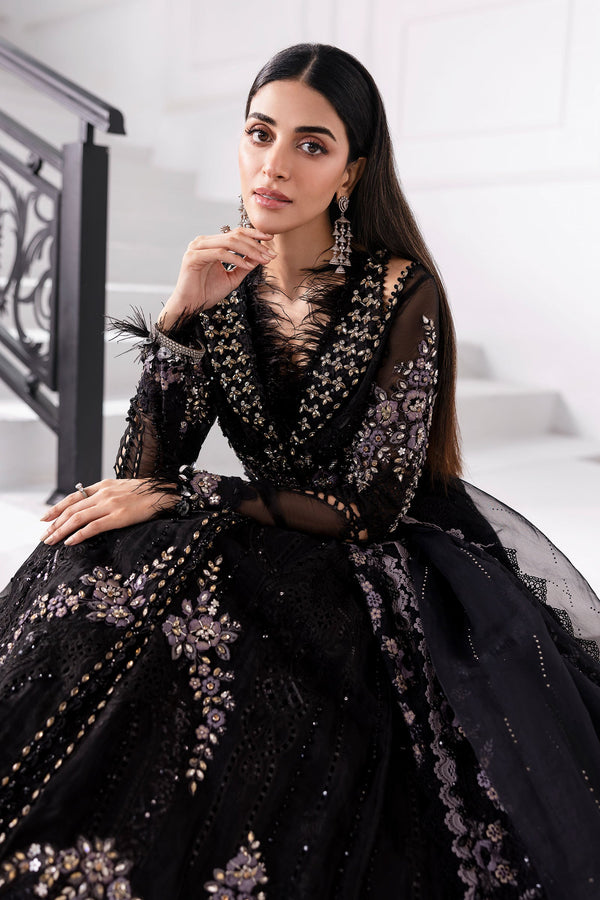 Black 3 Piece Unstitched Embroidered Organza Suit