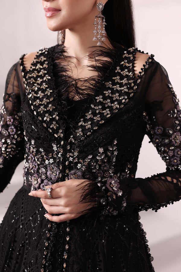 Black 3 Piece Unstitched Embroidered Organza Suit