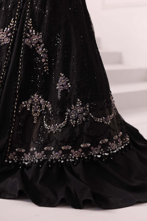 Black 3 Piece Unstitched Embroidered Organza Suit