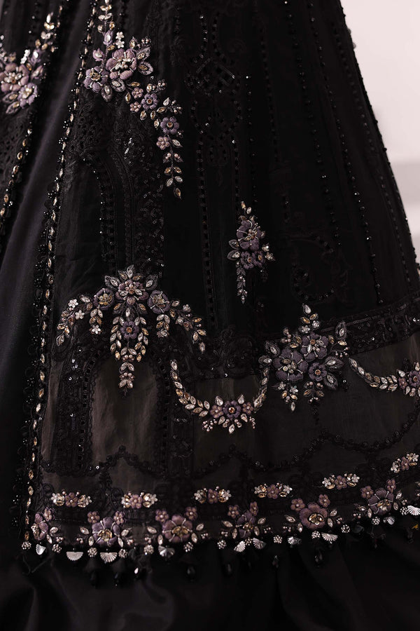 Black 3 Piece Unstitched Embroidered Organza Suit