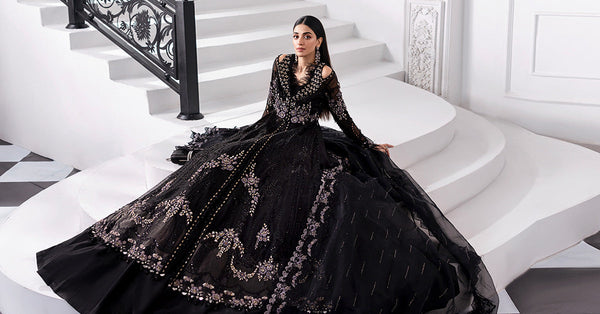 Black 3 Piece Unstitched Embroidered Organza Suit