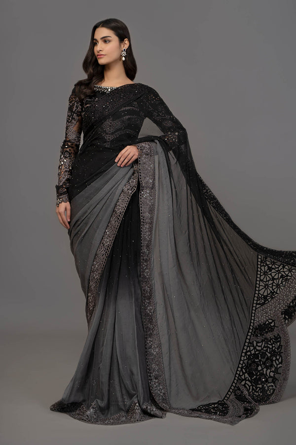 Grey & Black Saree