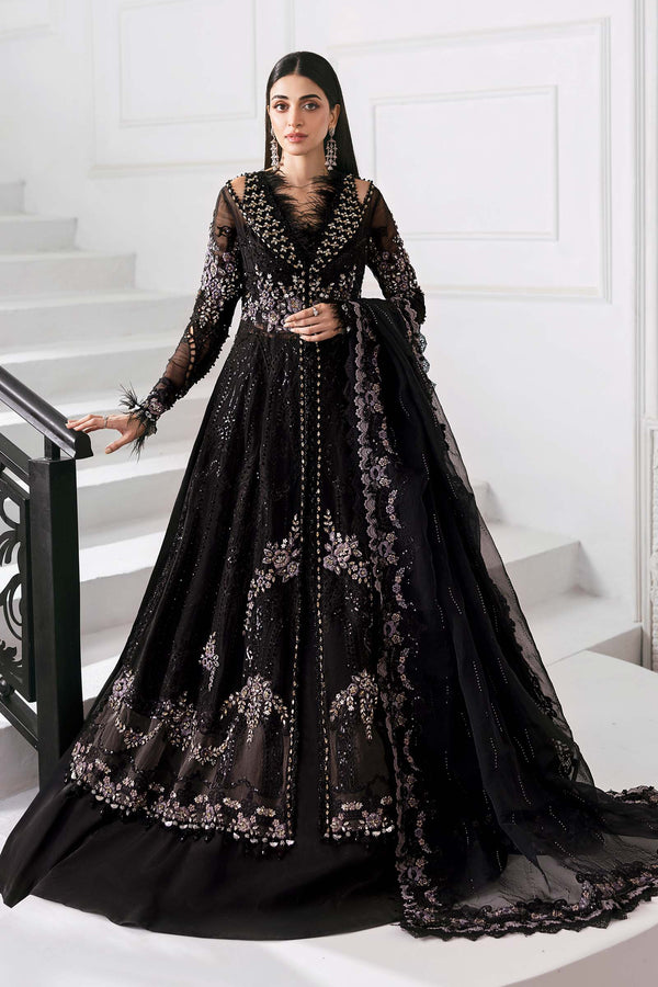 Black 3 Piece Unstitched Embroidered Organza Suit