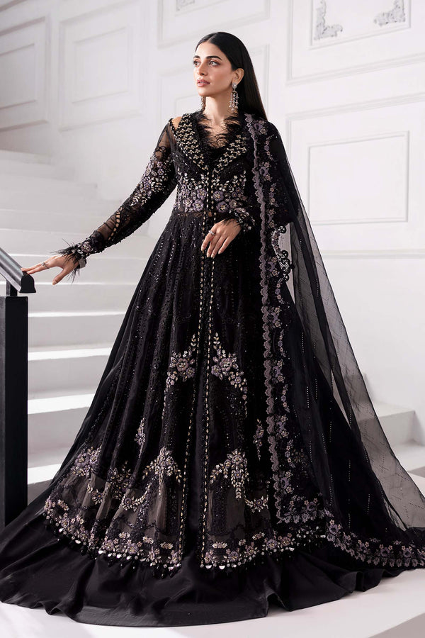 Black 3 Piece Unstitched Embroidered Organza Suit