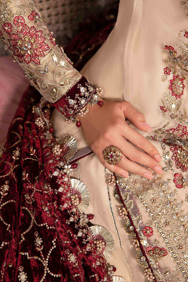 Ivory and Maroon Default 3 Piece Unstitched Embroidered Organza Suit