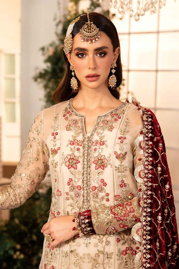 Ivory and Maroon Default 3 Piece Unstitched Embroidered Organza Suit