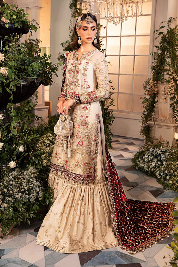 Ivory and Maroon Default 3 Piece Unstitched Embroidered Organza Suit
