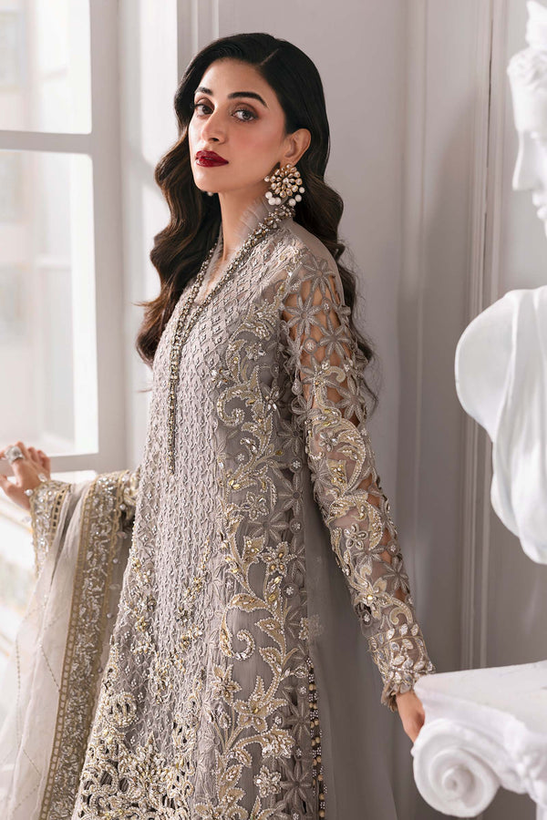 Steel Grey 3 Piece Unstitched Embroidered Organza Suit