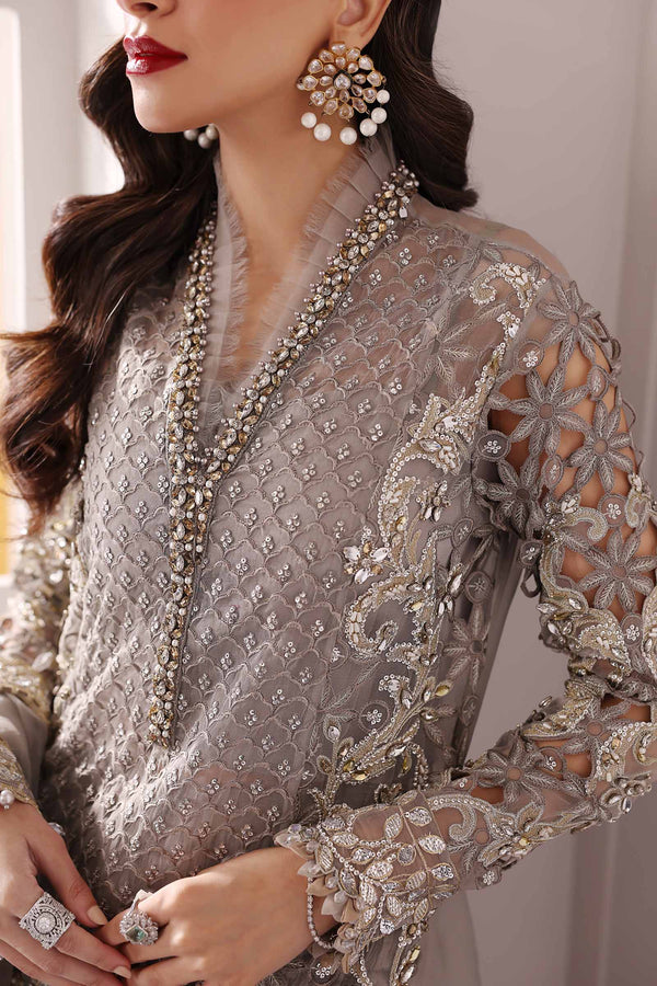 Steel Grey 3 Piece Unstitched Embroidered Organza Suit